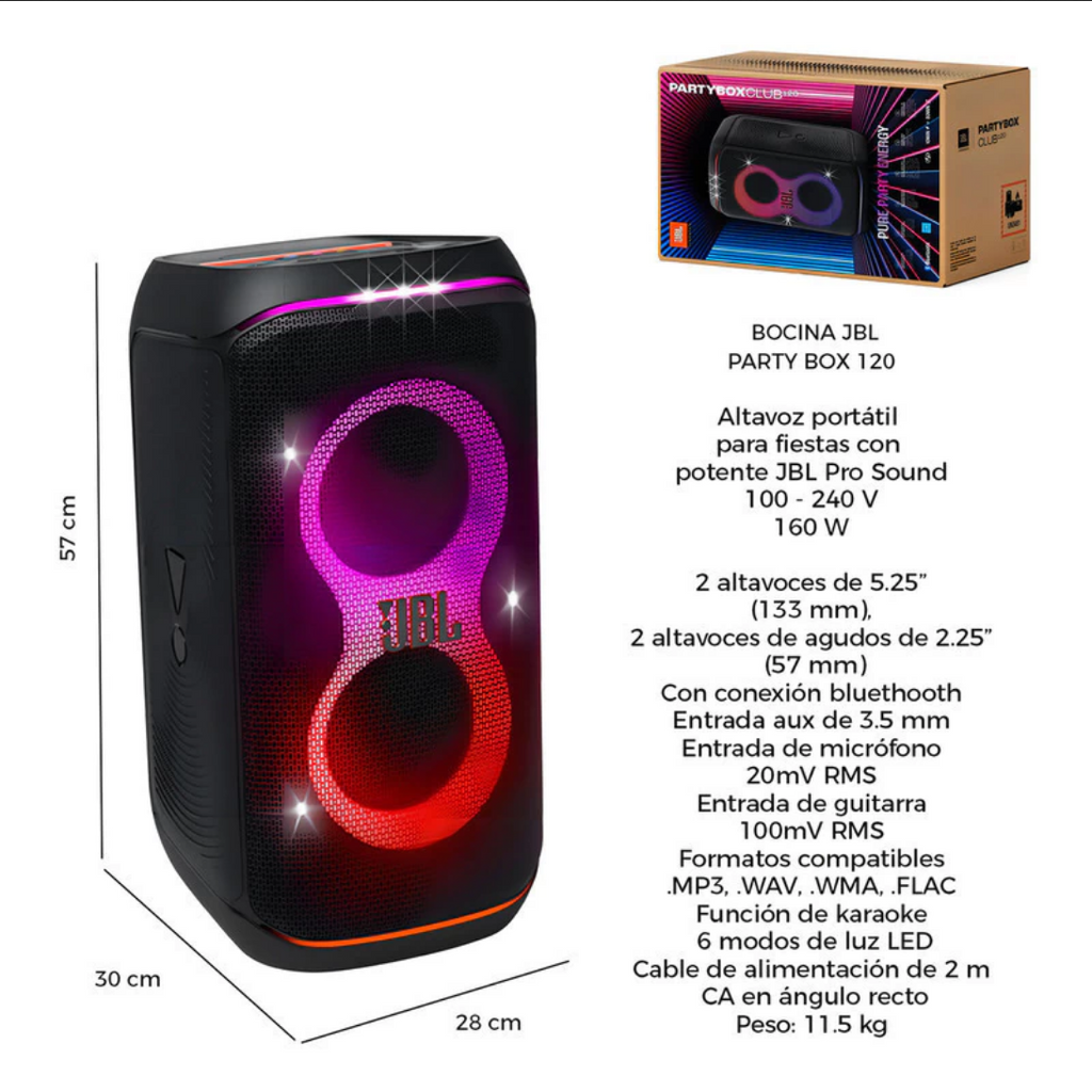 Parlante Jbl Partybox Club 120 Portatil Bluetooth Waterproof Negro